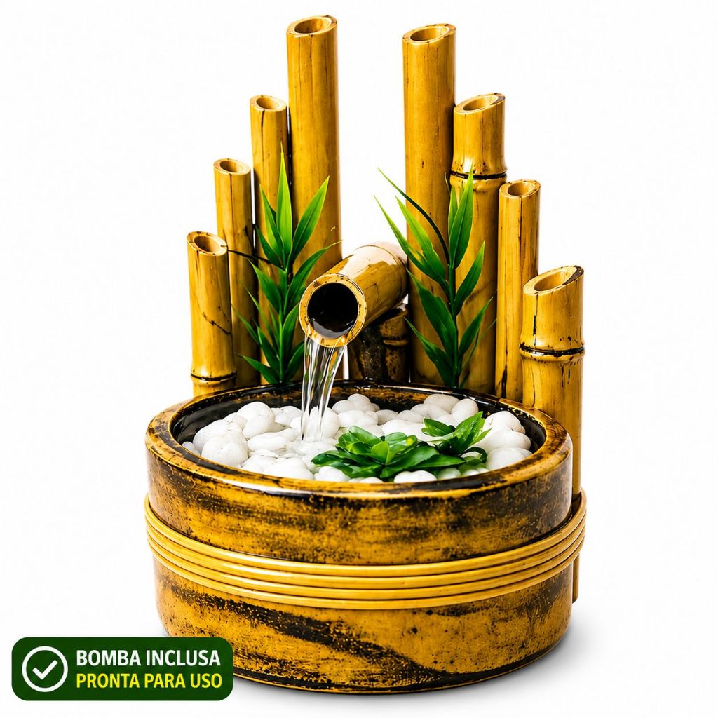 Imagem Fonte de Água Decorativa Zen Mini Bambu Feng Shui
