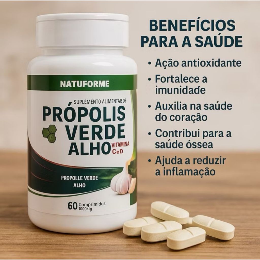 Própolis Verde + Alho + Vitamina C e D 60 Cápsulas | 1000mg NATUFORM | Imunidade