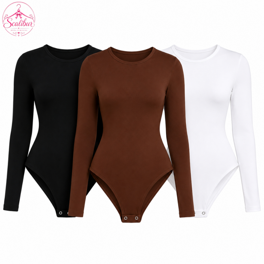 Body Feminino Manga Longa Gola Careca Suplex Premium