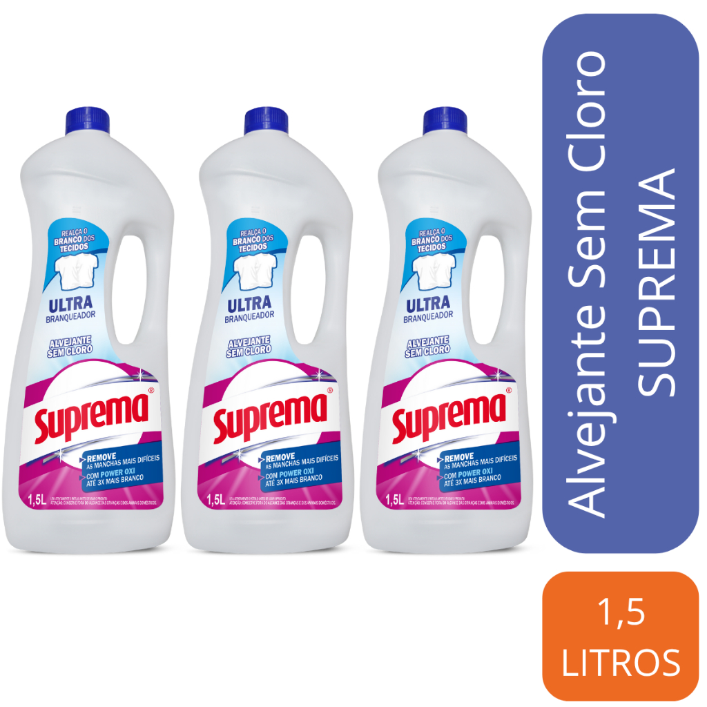 Kit 3 Alvejantes Sem Cloro Ultra Branqueador 1,5l Suprema Roupas Mais Brancas