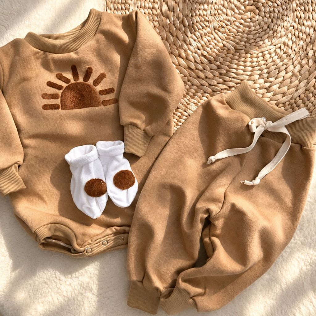 Conjunto 3 Peças Moletom Felpado Bebê 100% algodão Macio Quente Inverno Confortável