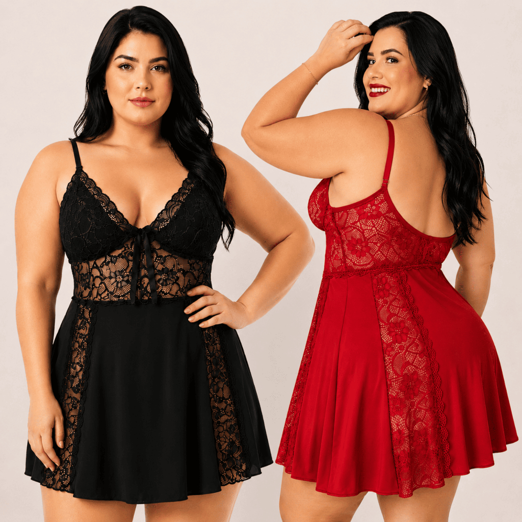 Kit 2 Camisolas Plus Size Sexy Rendada Sem Bojo com Alças Reguláveis Delicada e Confortável Linha Noite Luxo