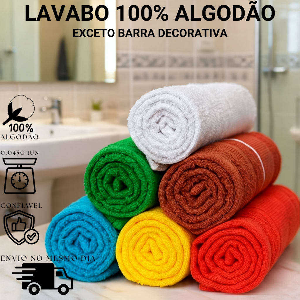 Kit Toalhas Lavabo Bordar 100% Algodão 41x25cm Macia Absorvente