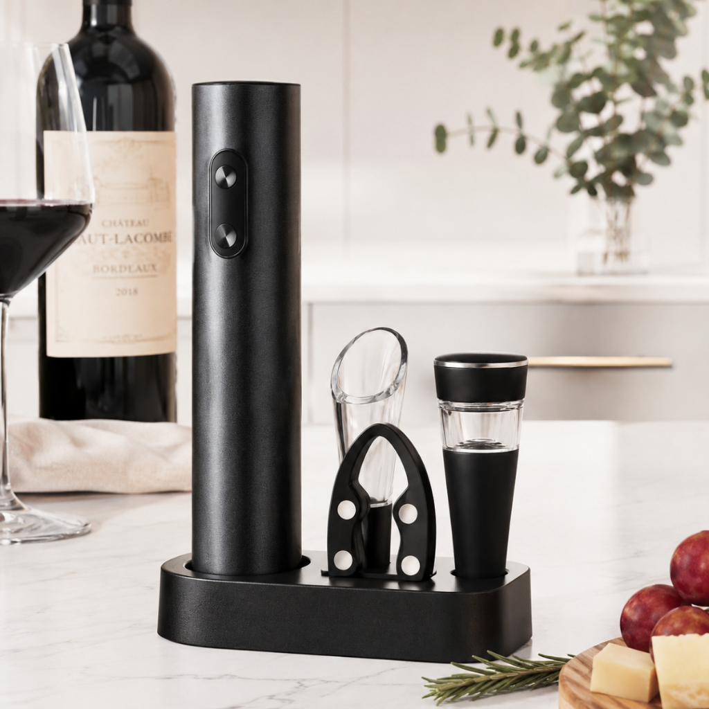 🍷 Saca Rolha Abridor De Vinho Elétrico Automático + Base Completo A Pilha Presente Moderno Para Casa