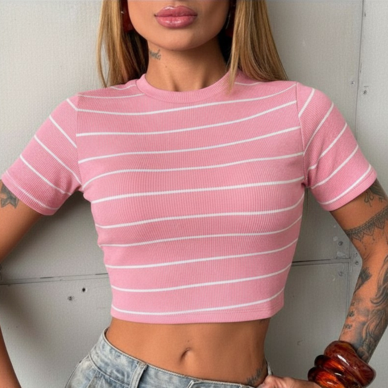 Cropped Feminino Manga Curta Canelado Premium — imagem 2 de 2
