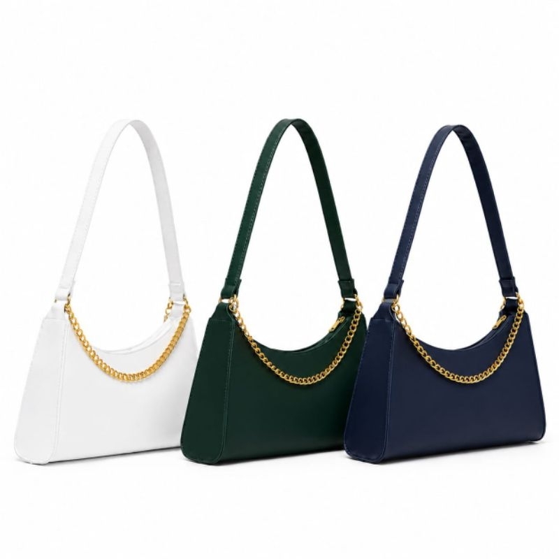 Kit 3 Bolsas Baguete Femininas Luxo Ombro Pequena Elegante com Corrente Dourada COPA DO MUNDO 2026
