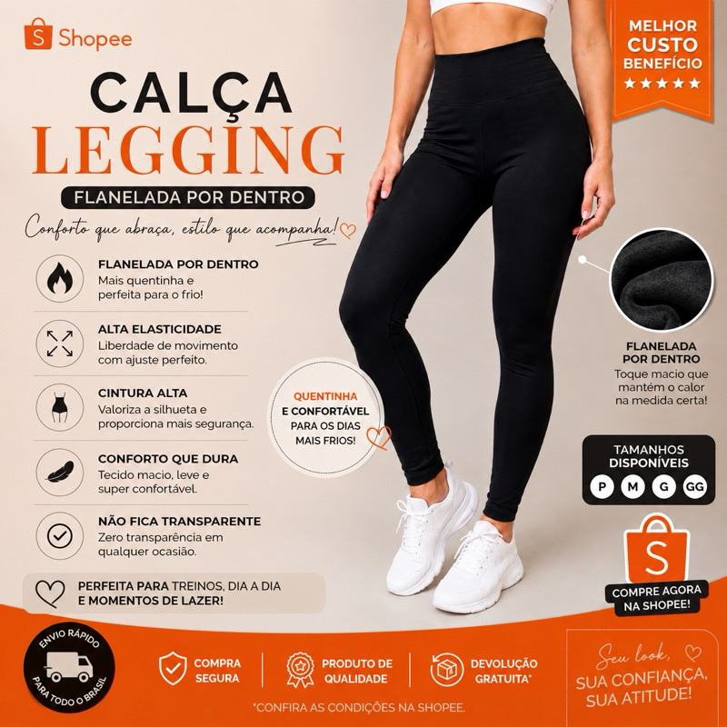 Calça Legging Flanelada Calça Confortável Feminina Calça Flanelada Térmica