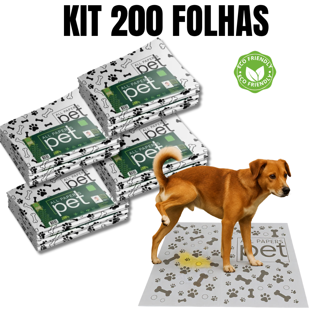 Kit Jornal Pet Higiênico 50/100/150/200 Folhas Grande 64x58cm Biodegradável Atóxico Não Vaza - cachorro - gato