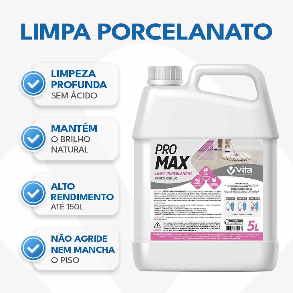 Detalhes do Kit Limpa Porcelanato Concentrado 1L + Fibra Limpador de Piso Removedor de Manchas
