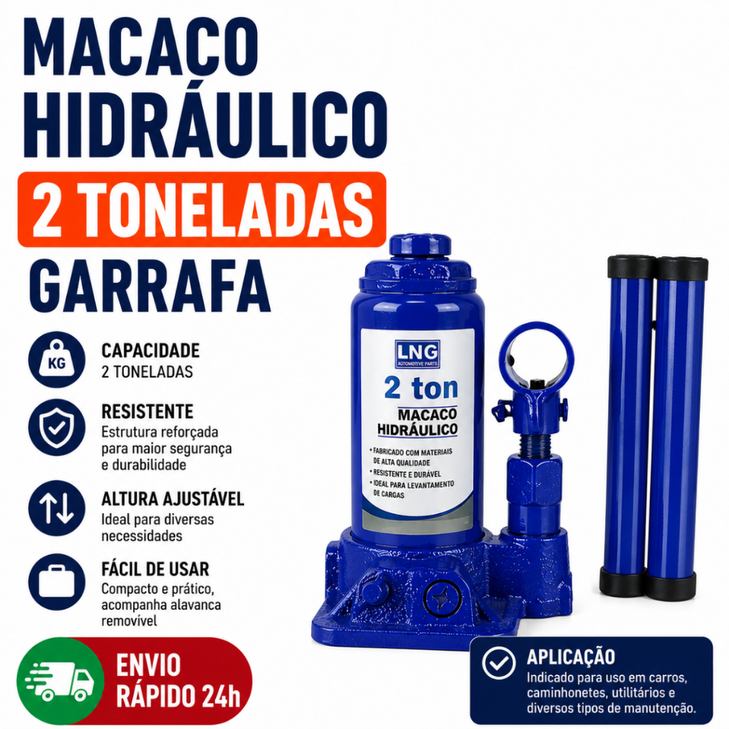 Macaco Hidráulico 2 Toneladas Garrafa Universal Laniger UNIVERSAL PICK UP/D10/ D20/ S10