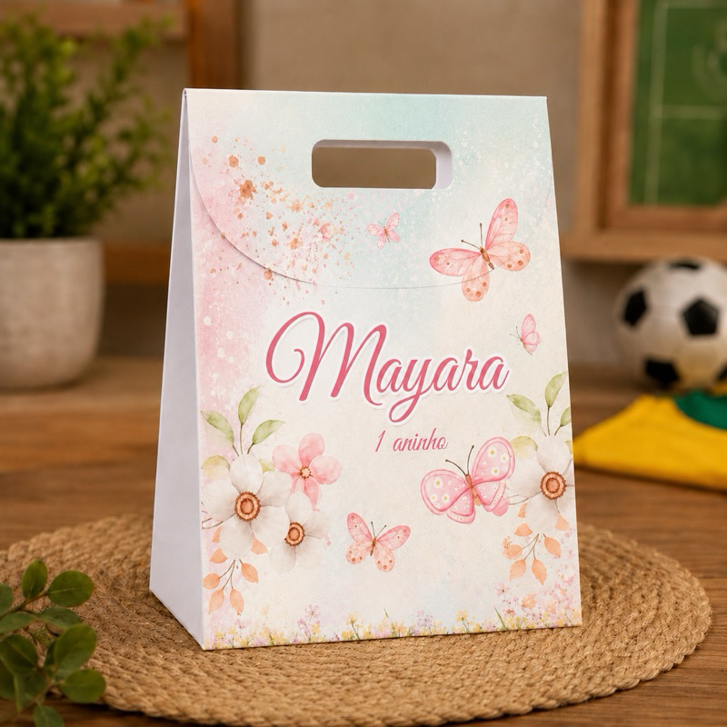 Kit 10 Sacolinhas Personalizadas Festa Jardim das Borboletas tema desejado (Pegue e monte)