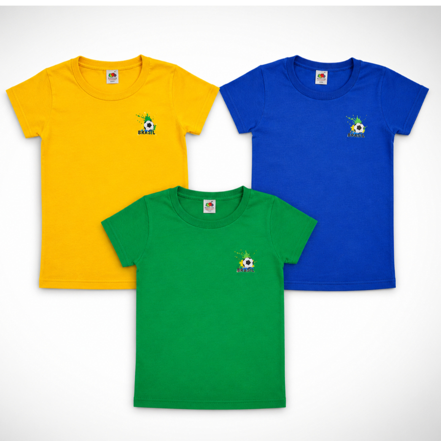 Camiseta Infantil do Brasil Copa do Mundo Unissex do Tamanho 2 ao 12 | Roupa Infantil do Brasil