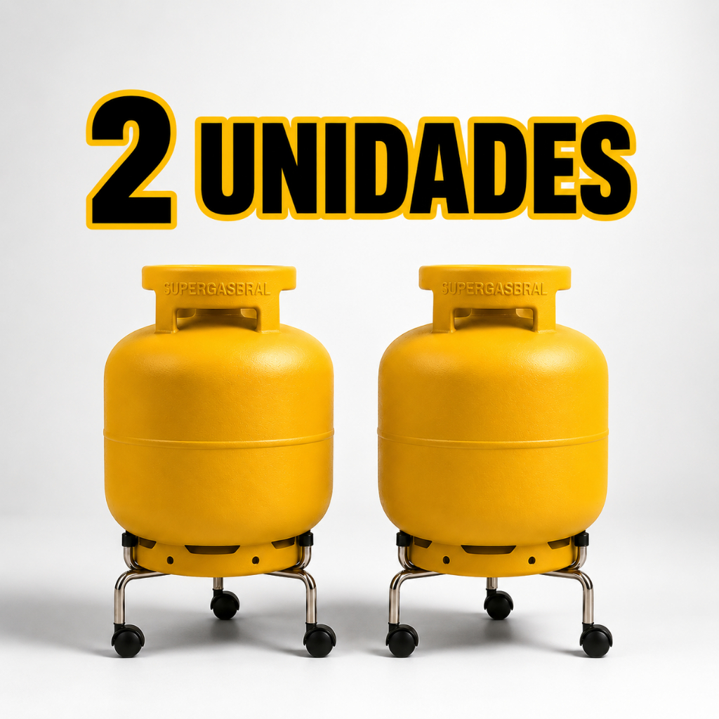 Kit 2 Suporte para Botijão de Gás Vaso de Planta Galão de Água Multiuso em Aço Cromado com Rodinhas