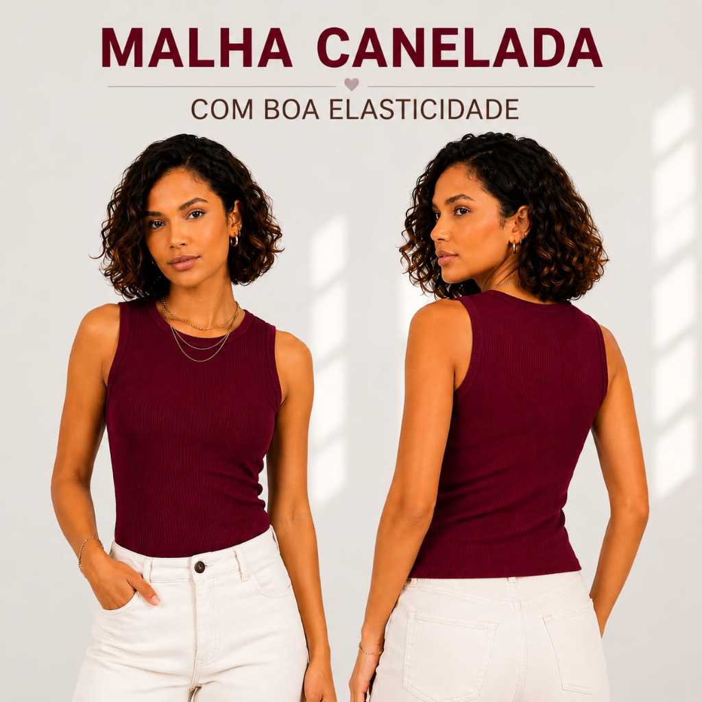 Regata canelada feminina blusa básica camiseta macia ajustável malha com elastano