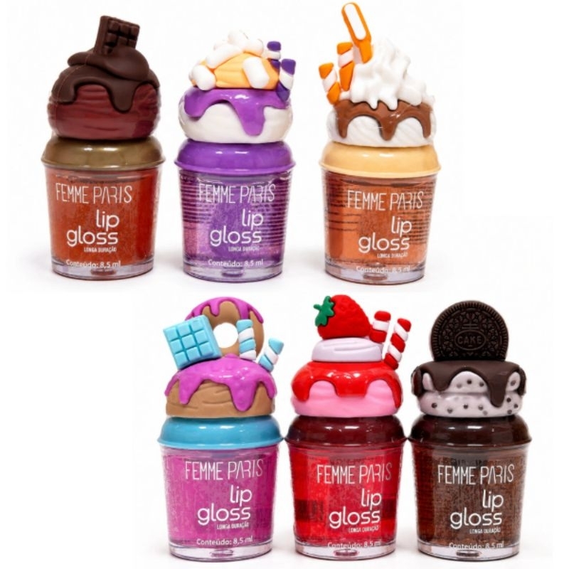 Lip Gloss Fofo Inspiração Perfumes Cookie Crave Morango Yara Candy Doce de Leite Milk Shake Mallow Madness  Femme Paris