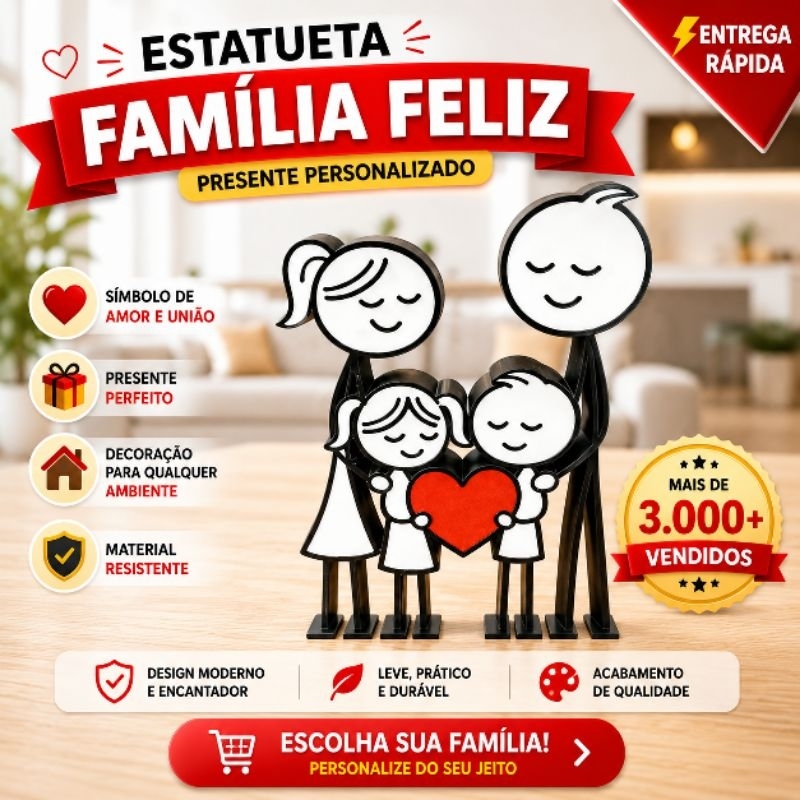 Estatueta Família Feliz Impressão 3D – Escultura Decorativa Moderna Decoração presente dia das mães