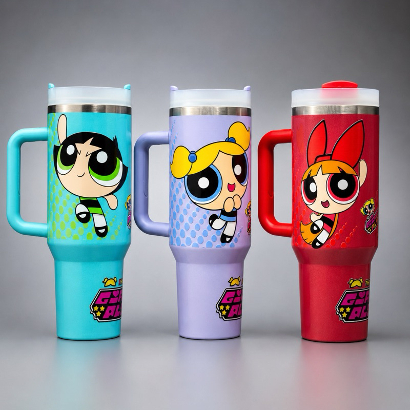 Garrafa Térmica Infantil 1200ml Meninas Super Poderosas Personalizado Com Nome |Alça| Canudo | inox |