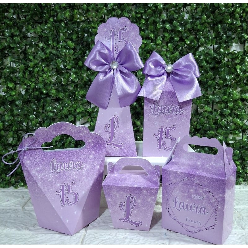 Kit Caixinhas 15 anos, Lilas. Lembrancinha Personalizada Aniversário Debutante(FAZEMOS TDS IDADES) D