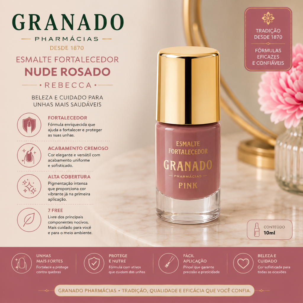 Esmalte Nude Rosado Fortalecedor Granado Rebecca 10ml
