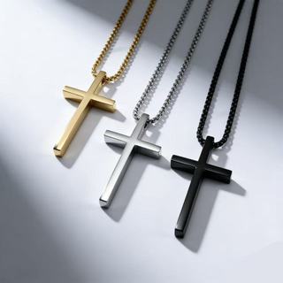 Colar Cruz Unissex em Aço Inoxidável | Dourado, Prata e Preto | Design Minimalista