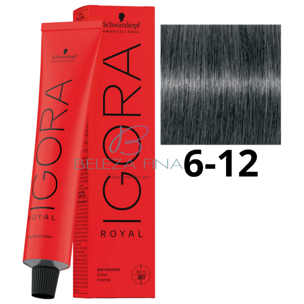 Coloração Schwarzkopf Igora Royal Tintura 6-12 60g LOURO ESCURO CINZA FUMÊ