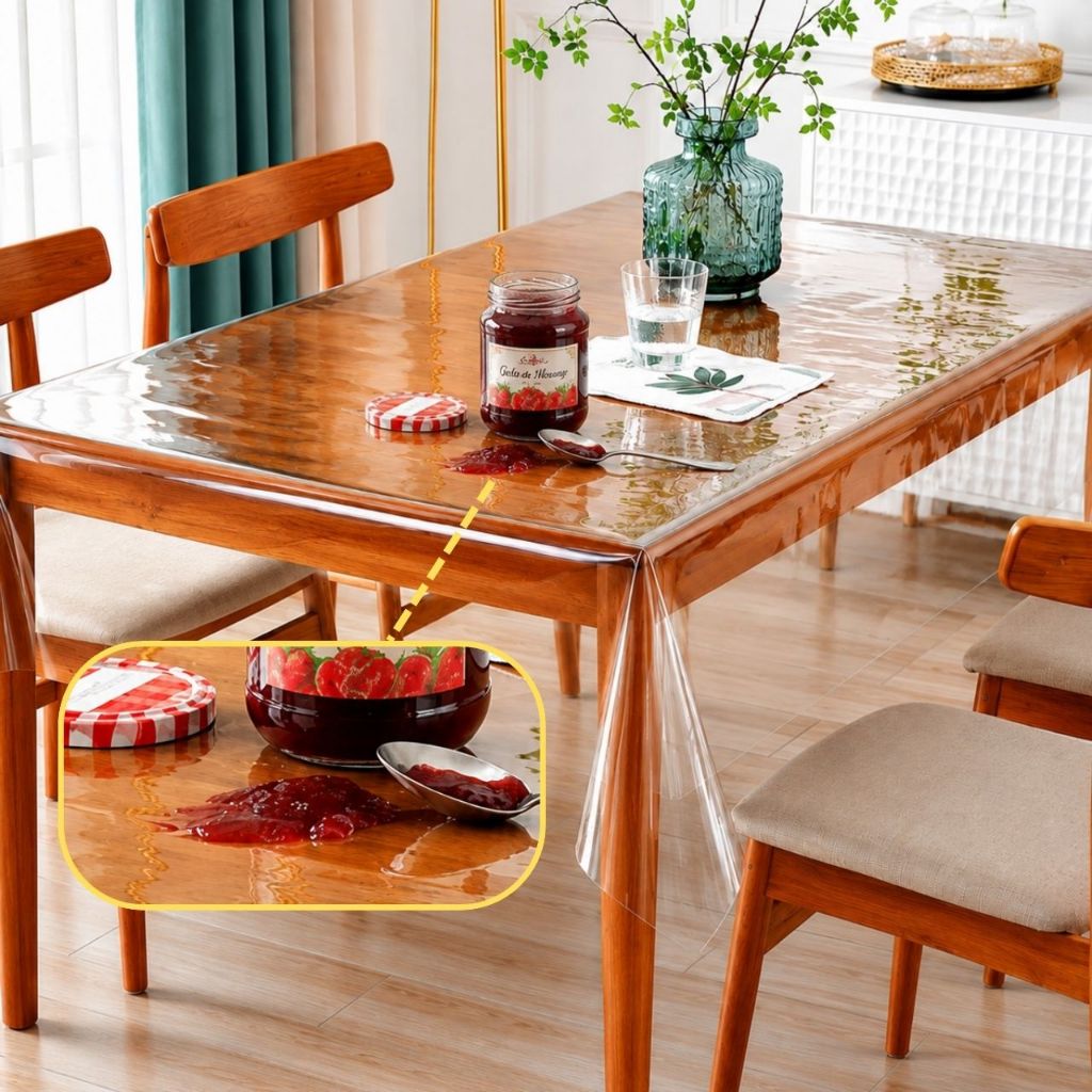 Toalha de Mesa Transparente PVC Cristal Premium 0,10mm | Impermeável Anti Mancha | Proteção para Mesa de Madeira — imagem 2 de 2