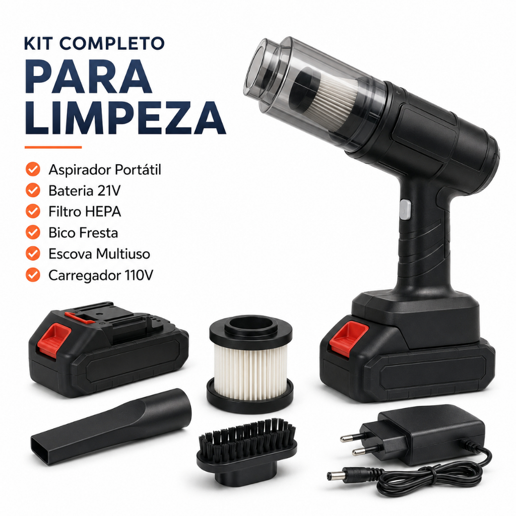 Aspirador De Pó Portátil Sem Fio 21V 110V/220V Recarregável Para Carro Casa
