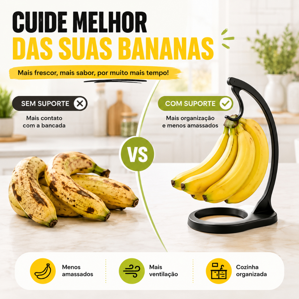 Porta Banana Suporte de Mesa para Cozinha – Organizador de Frutas Moderno e Decorativo