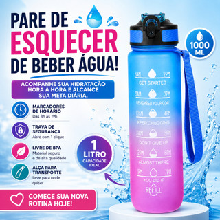 Garrafa de Água Motivacional 1L Com Horário e Frases Motivacionais Academia Fitness