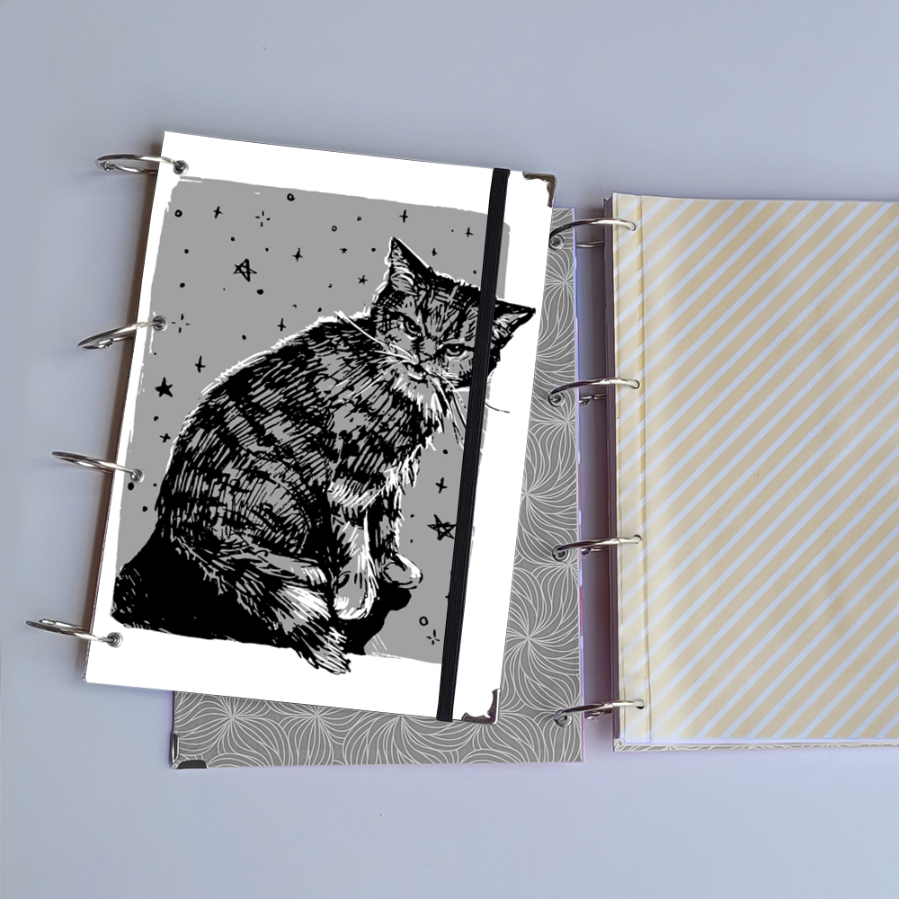 Caderno Argolado Gato Mau Humor Cósmico (Capa e Argolas) Universitário Colegial A5 Fichário