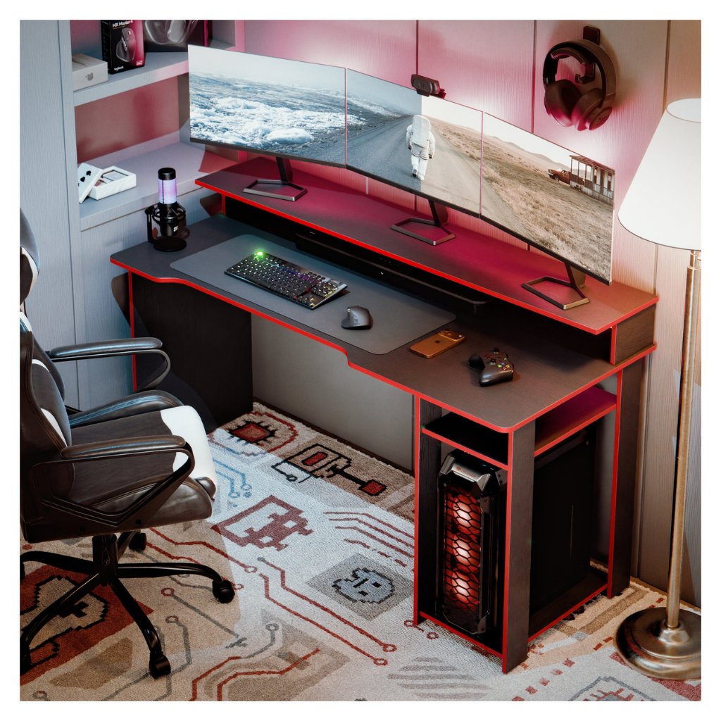Mesa Escrivaninha Gamer para Escritorio Quarto Home office para 2 monitores