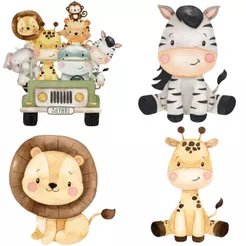 kit 4 apliques para roupa / desenhos de 6,5 cm estampados em tecido termocolante OBM /safari baby MENINO