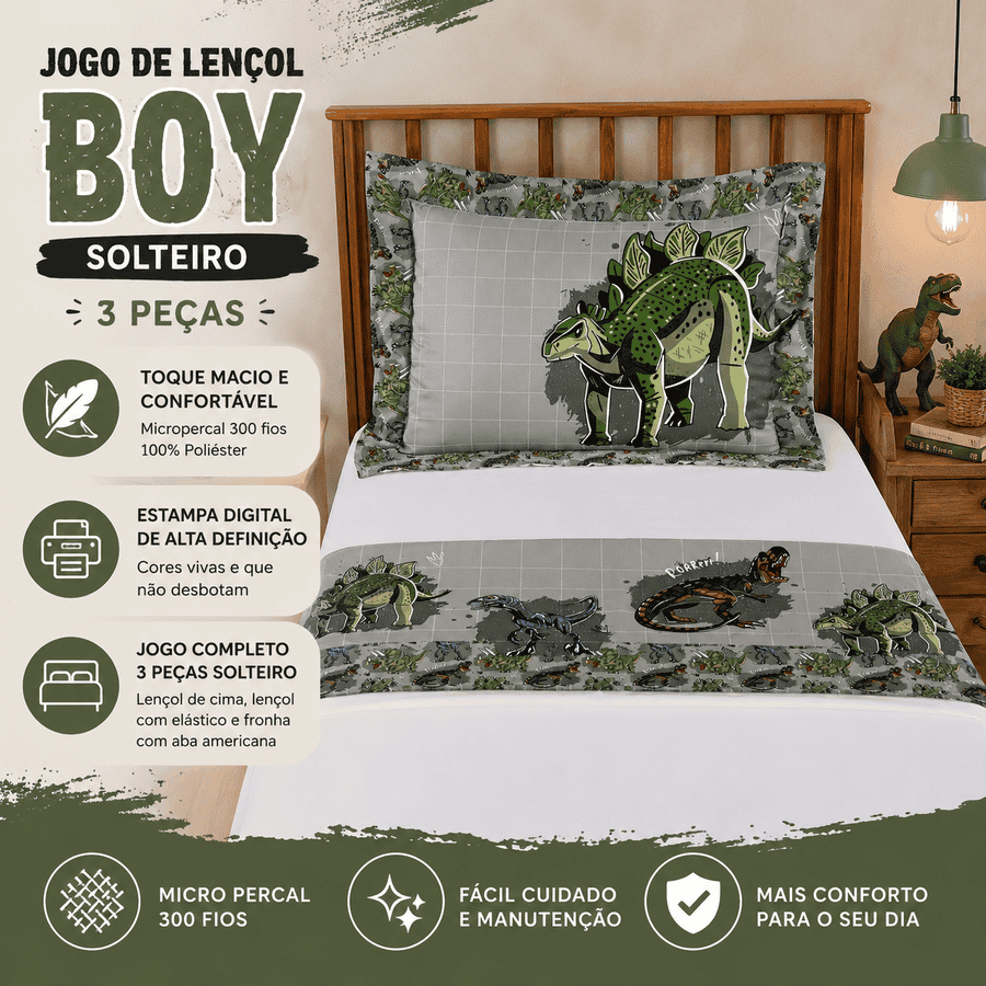 Jogo de Lençol Boy 3 Peças Solteiro 100% Poliéster Micropercal 300 Fios Estampado Estampa Digital