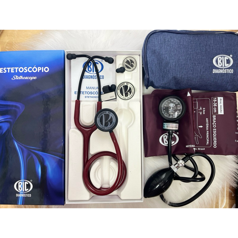 kit conjunto bic bordo vinho estetoscópio Eternity III + aparelho de pressão