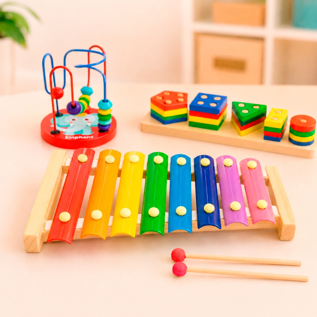 Kit Brinquedo Montessori Sensorial Educativo Xilofone Aramado Geométricas Coordenação Pedagógico TDH