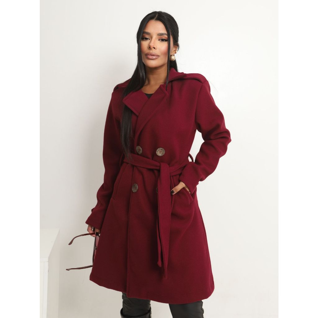 Sobretudo Feminino Longo Com Cinto Casaco De Frio Grosso Lã Batida Inverno Elegante Com Bolsos