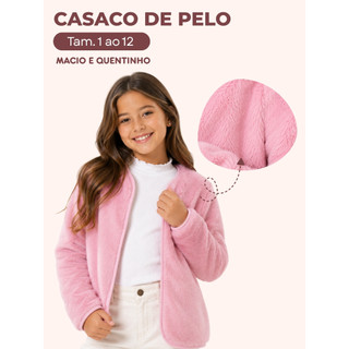 Casaco de Pelo Soft Infantil Menina Inverno Quentinho Macio Tamanhos 1 ao 12