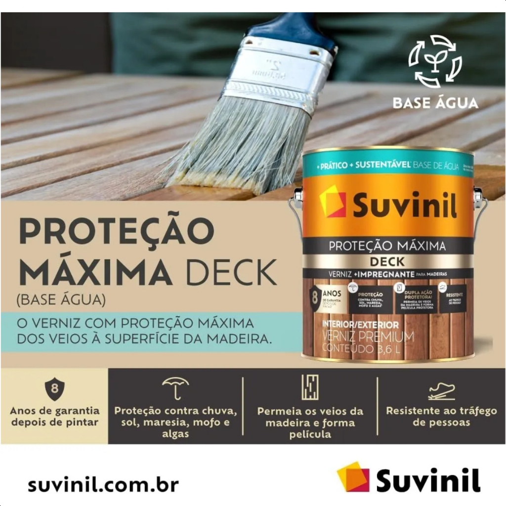 Verniz Proteção Máxima Deck Base Água Natural Acetinado Suvinil 3,6l · foto 2