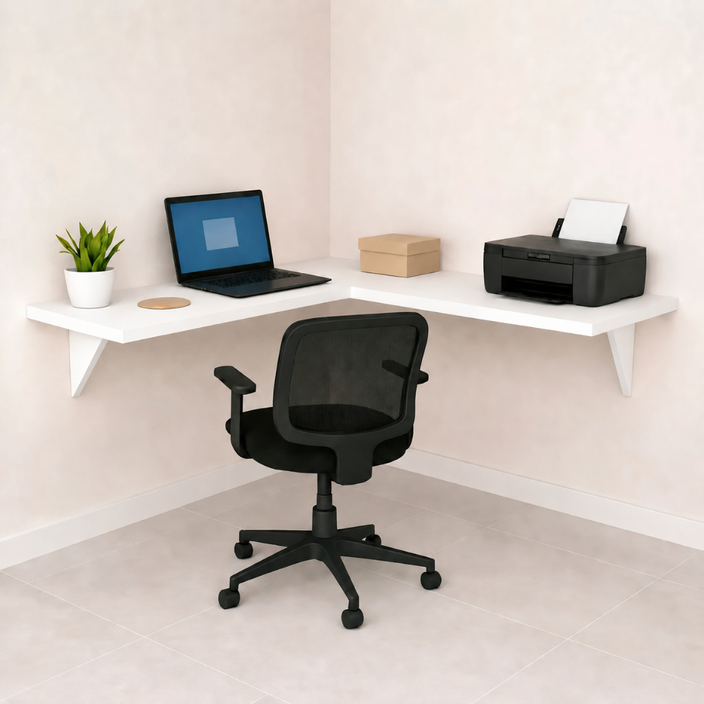 Mesa Suspensa em L 100% MDF Branca com Suporte Mão Francesa – Ideal para Escritório, Estudo e Home Office