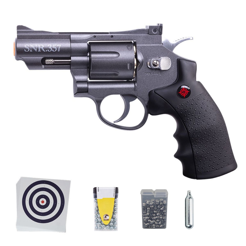Revólver de Pressão Co2 SNR357 Full Metal Black 4.5mm – Crosman + Alvo + Cilindro + Esfera + Chumbo