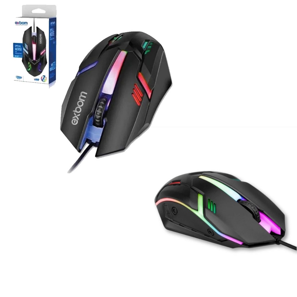 Mouse Gamer Óptico RGB Com Fio USB 1200 DPI Iluminação LED Para PC Notebook Gamer Ergonômico Alta Precisão
