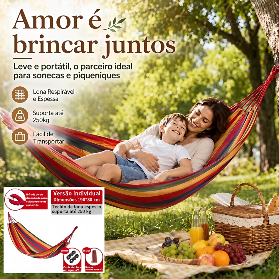 Rede de Descanso Individual Colorida 190x80cm Lona Resistente Suporta 250kg Para Jardim Praia Piqunique Portátil