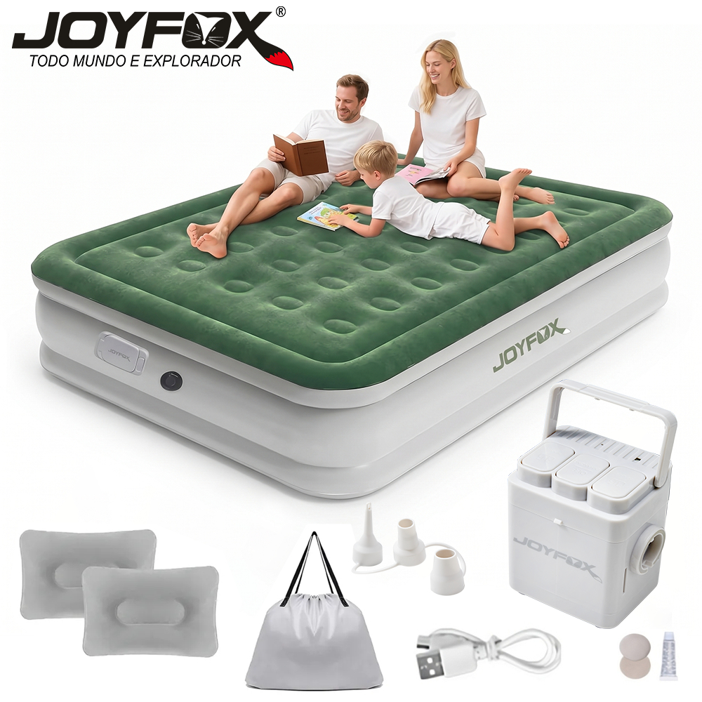 Colchão Inflável Queen Casal JOYFOX Elétrico 203x154x44cm com Bomba Embutida Cama De Campanha