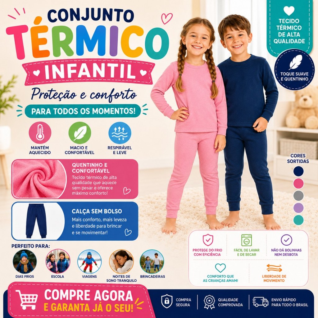 Kit 2 Conjunto Infantil Blusa Térmica Flanelada + Meia Calça Térmica Flanelada Unisex Conjunto Térmico Felpado