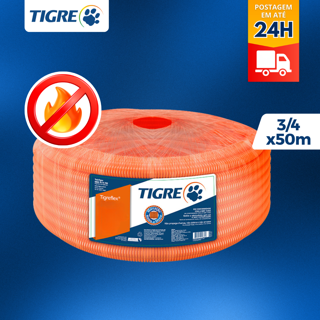 Conduite Eletroduto Laranja 25mm Flexível Reforçado 50m - Tigre
