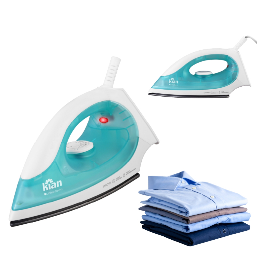 Ferro de Passar Roupas a Seco Kian FP100 1300W Base Antiaderente Leve e Prático