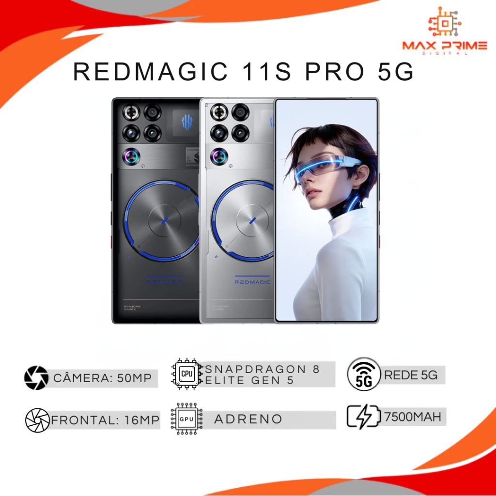 Redmagic 11S PRO 5G, Versão Global, Processador Snapdragon 8 Elite Gen 5 256/512GB e 12/16GB RAM, Bateria 7.500mAh