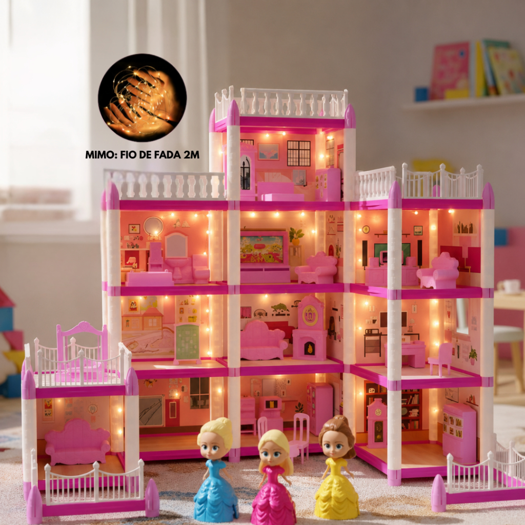 Casinha de Boneca Castelo da Princesa DE ATÉ 240 Peças DE ATÉ 3 Mini Bonecas Completa Presente de Natal