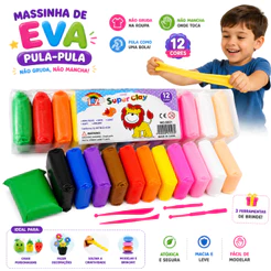 Kit 12 a 36 Massinha Argila EVA Pula Pula Infantil Atóxicas + Ferramenta Acessórios Brinde Não Gruda