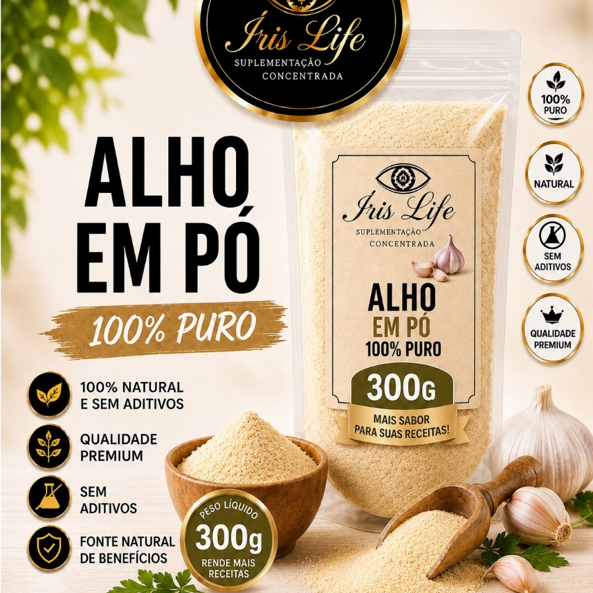 Alho em Pó 300G Tempero Natural 100% Puro Sem Aditivos Qualidade Premium